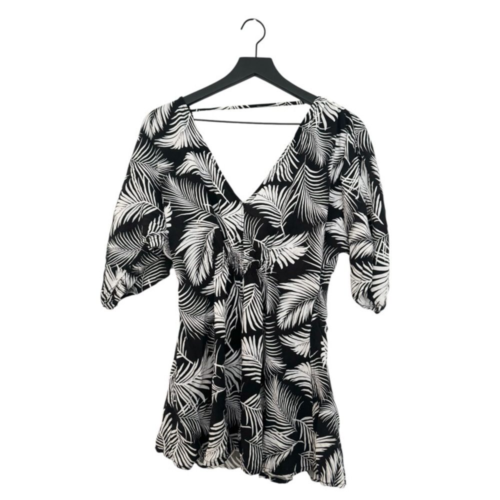 ONIA Black + White Palm Leaf Romper Cover-Up
